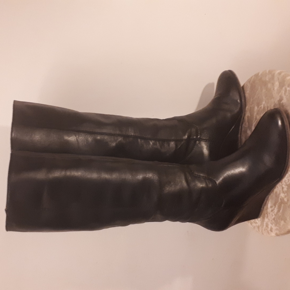 Steve Madden Black Leather Wedge Heel Boots